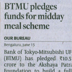 BTMU pledges funds for midday meal scheme