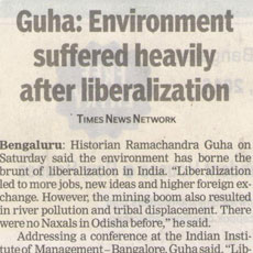 Guha:Environment suffered heavily after liberalization