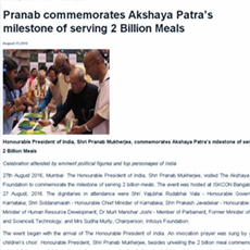 Pranab commemorates Akshaya Patra's milestone of serving 2 billion meals