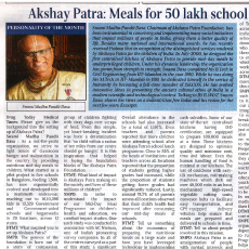 Akshaya Patra: Meals for 50 lakh school kids by 2020