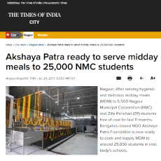 Akshaya Patra ready to serve midday meals to 25,000 NMC students