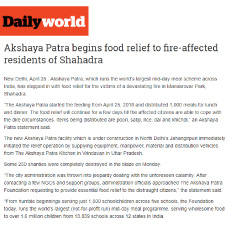 Akshaya Patra - food relief to fire-affected residents of Shahadra