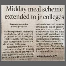 Midday meal scheme extended to jr colleges