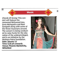 Bangalore Mirror – Chords of Giving - Sona Mohapatra’s interview