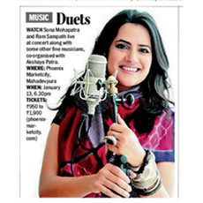 Bangalore Mirror – Chords of Giving - Sona Mohapatra to perform for Akshaya Patra