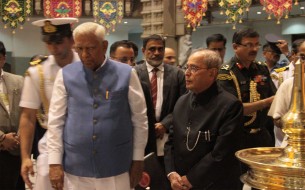 The President of India, Pranab Mukherjee, and other dignitaries visited the temple after the commemoration of Akshaya Patra's milestone of serving 2 billion meals