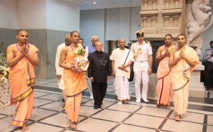 The President of India, Pranab Mukherjee, and other dignitaries visited the temple after the commemoration of Akshaya Patra's milestone of serving 2 billion meals