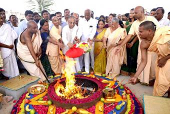 The Bhoomi Puja being conducted