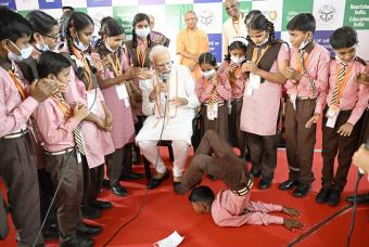 Mid-Day Meal beneficiaries interacting with the PM of India