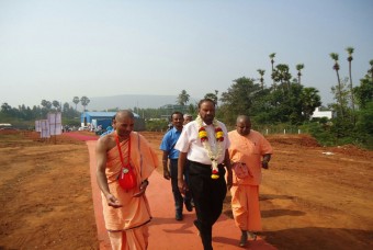 Guests are being welcomed at the venue for the Bhoomi Puja